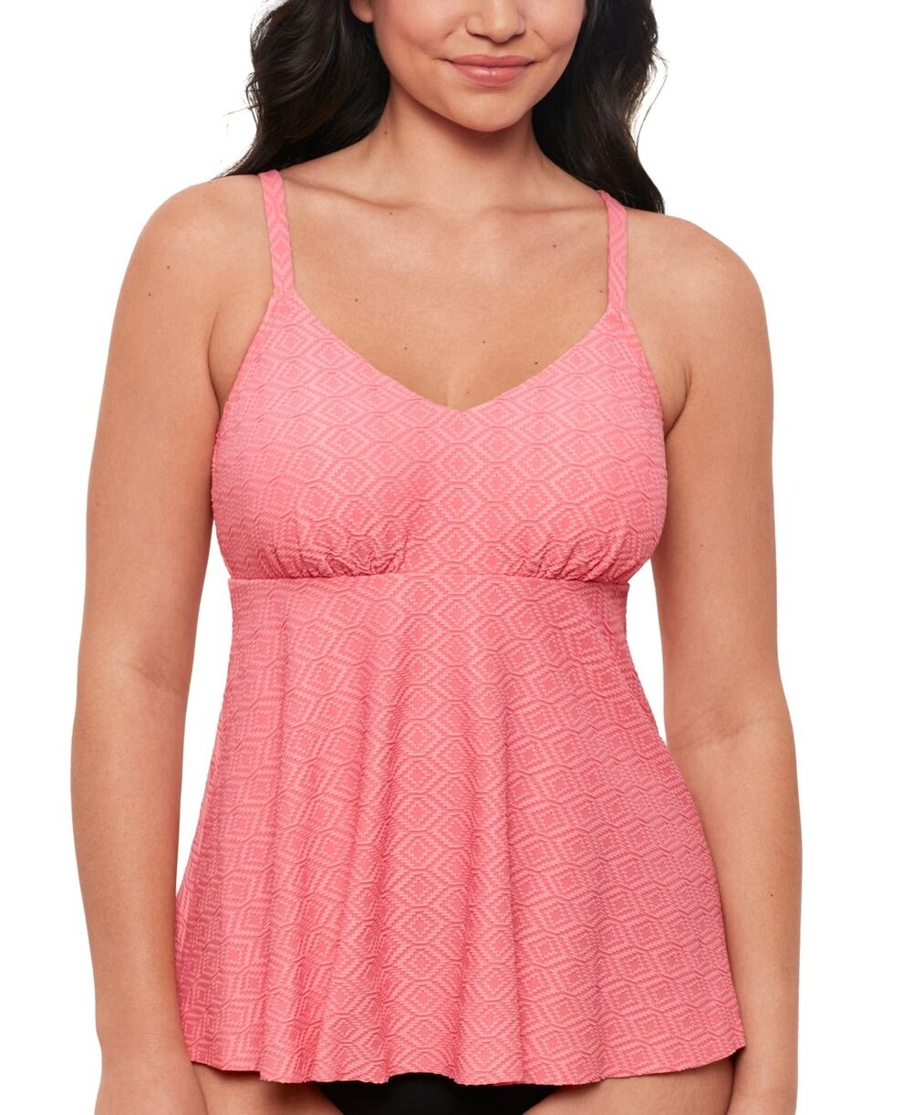 Swim Solutions Women's Textured Underwire Tankini Top In Guava Pink